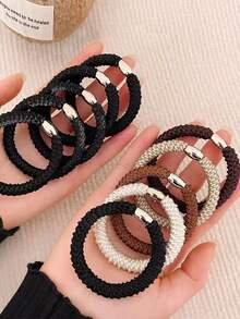 10pcs Thick Braided Hair Ties High Elasticity Ponytail Hair Accessories Versatile Thick Style Bun Hair Ties Gold Bead Rubber Bands High Elasticity Durable - Multicolor - View 1