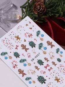 2 张圣诞美甲贴纸，带姜饼人拐杖糖冬青花环球节日指甲贴花 DIY 装饰滑块美甲 3D 自粘指甲用品，适合节日冬季 - 彩色 - 查看 9
