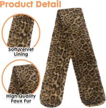 Faux Fur Scarf Wrap For Women, Long Plush Winter Shawl Collar, Warm Convertible Scarf  Neck Warmer, Elegant Evening Cape Bolero - Leopard - 查看 3