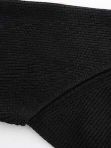 GIGOGOU 秋冬黑色粗针织 3D 刺绣花卉长袖开衫女式开衫，时尚百搭，优雅短款套头衫，适合通勤、情侣约会、度假、派对