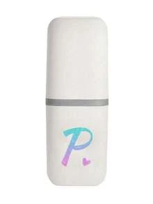 1pc Blue And Pink Gradient Glitter Heart Initials A-Z White Portable Toothbrush Case, Keep Your Toothbrush Clean And Safe On The Go!Travel Toothbrush Holder, Portable Toothbrush Cup Cover