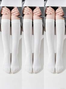 3 Pairs Of Teen Long Leg Socks, College Calf Protection, Mesh Breathable High Leg Socks, Suitable For Daily Wear, Mary Jane Shoes, Sneakers, High Heels