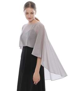 1pc White & Black Elegant Tie-Dye Chiffon Shawl, Breathable Polyester, Unique Evening Gown, Fashion Wedding Accessory Fall Clothes For Women