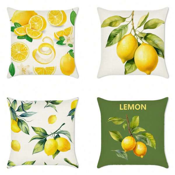 Linen Cushion Cover Lemon Fruit Pattern Cushion Cover Set Of 4 Square Decorative Cushions Sofa Cushion Cover For Couch Country House Style Cushion Cushion Covers Decorative Decorative Cushion Couch Cushion