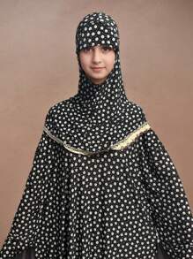 Casual Robe For Muslim Girls Aged 11-16, Elegant School Style, Slim Fit Modest Robe For Muslim Teens, Multi-Color Options, Floral Print Abaya For Muslim Girls Age 11-16, Sweet & Vibrant, New Muslim Girls Floral Headscarf With Lace Trim