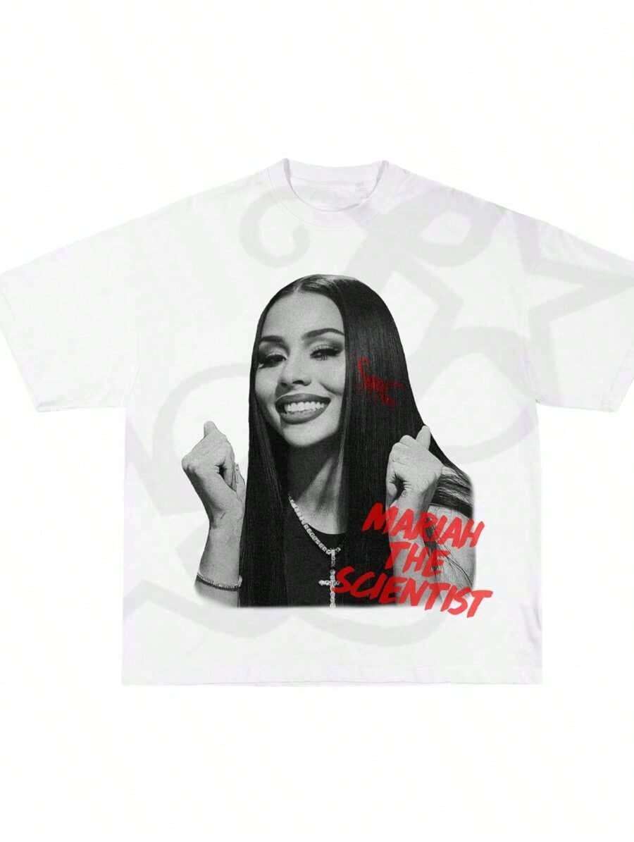 Women Men Mariah Scientist Rapper Young Hip-Hop Tee Tshirt, Women Tee Classic Free Thugs Print Round Neck Short Sleeve T-Shirt Y2K Vintage Streetwear Graphic Oversized Cotton Women TopsLoose And Comfortable - A10 - 查看 1