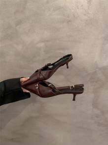 High Heels For Women, New Retro Lace Stiletto Belt Buckle, Closed Toe Shoes With Skirt Sandals Basic