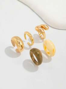 5pcs/Set Vintage Simple Minimalist Thick Chunky Round Design Open Ring Set, Asymmetrical Fashionable Unique Finger Rings, Suitable For Women Daily Commute, Holiday Gifts, Party Decoration Charming Jewelry Set