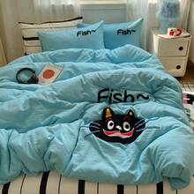 Dormitory Bedding - Playful Cat-milky Blue - View 6