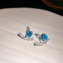 Andkiss 1 Pair Minimalist & Creative Geometric Square Stud Earrings, Versatile For Daily Wear And Parties - Blue - View 5