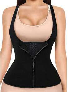 1件女士户外运动塑身内衣，吸湿排汗塑身连体衣拉链背心塑身文胸，3层吸汗背心，腰部训练器，2025夏季健身配件腰部瘦身器，腰带塑身文胸上衣 - 黑色 - 查看 3