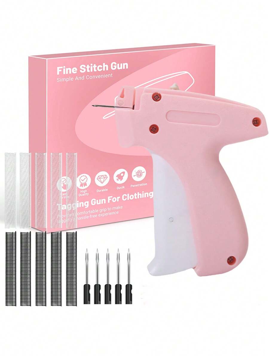 Clothing Repair Sewing Gun, 1 Automatic Gun + 50 White Plastic Buttons + 392 Pcs Of 15mm Glue Needles + 392 Pcs Of 25mm Glue Needles, Quick Clothing Repair Tool, Mini Sewing Gun, Rapid Sewing Gun, Clothing Micro Sewing Gun, Quick Repair Clothing Quilt Nail Sewing Gun, Clothing Edging Machine - Sewing Gun + 1000 Glue Needles + 6 Needles - View 1