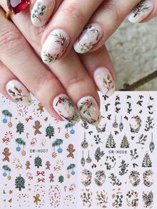 2 张圣诞美甲贴纸，带姜饼人拐杖糖冬青花环球节日指甲贴花 DIY 装饰滑块美甲 3D 自粘指甲用品，适合节日冬季 - 彩色 - 查看 3