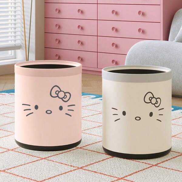 Sanrio (2025 新品) Sanrio Hello Kitty 双层垃圾桶 - 可爱美观的开放式顶部垃圾桶，适用于卧室/浴室，INS 风格小型废纸篓，防溢出设计，卡哇伊家居装饰