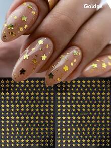 闪亮激光金属银色星星烫金美甲贴纸金色黑白玫瑰金五角星天空指甲贴花自粘 Y2K 指甲饰物美甲装饰 DIY 美甲用品