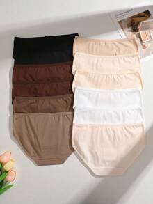 12 Pcs Cotton Solid Color Minimalist Brown Hip-Wrapped Bow Women's Briefs, Comfortable And Cute Underwear - 彩色 - 查看 4