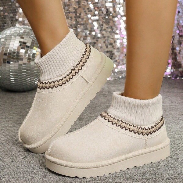 Women's Bohemian Thick Bottom Anti-Slip Warm Lined Short Ankle Snow Boots, Versatile For Autumn/Winter