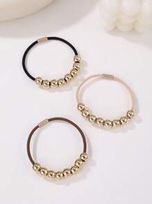 3 件/6 件女士优雅纯色金色仿珍珠发圈，适合日常休闲和假日服装搭配，马尾辫夹，发圈，发绳 - 金色 - 查看 13