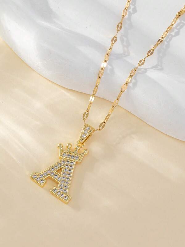 1 pieza Collar con Letra A en Dorado, Material de Cobre con Circonita, Elegante y de Moda, Apropiado para Uso Diario