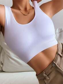 Women's Ribbed Knit Fitness Top - White - View 2