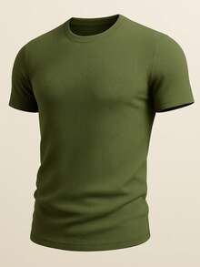Men's Casual T-Shirt Slim Fit Basic Social Fashion - xanh quân đội - Xem 1