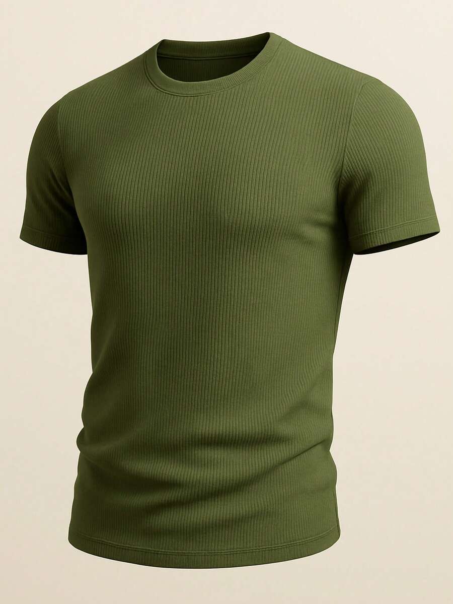 Men's Casual T-Shirt Slim Fit Basic Social Fashion - xanh quân đội - Xem 1