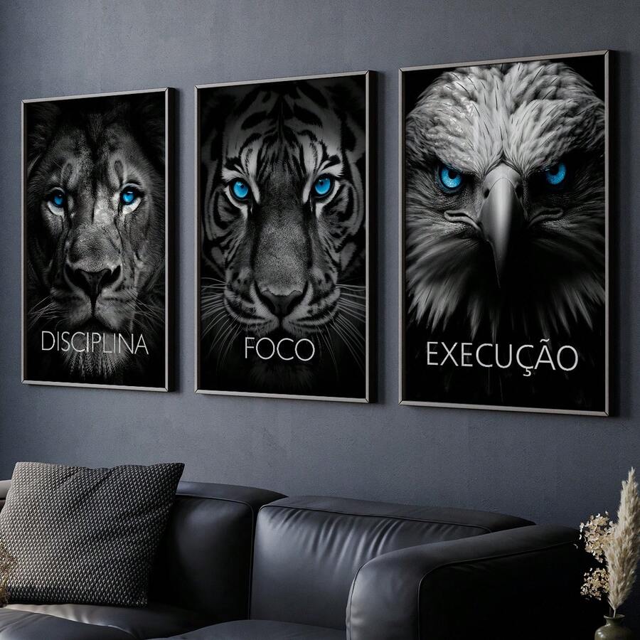 Motivational Trio Chart With Lion, Tiger And Eagle: Discipline, Focus And Execution - màu đen - Xem 1