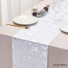 1pc White With Silver Snowflake Table Runner 11"X108", DIY Party Decor, Suitable For Home, Wedding, Birthday Party, Christmas, Banquet Table Decoration (White) - Multicolor - View 25