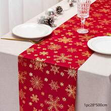 1pc White With Silver Snowflake Table Runner 11"X108", DIY Party Decor, Suitable For Home, Wedding, Birthday Party, Christmas, Banquet Table Decoration (White) - Multicolor - View 10