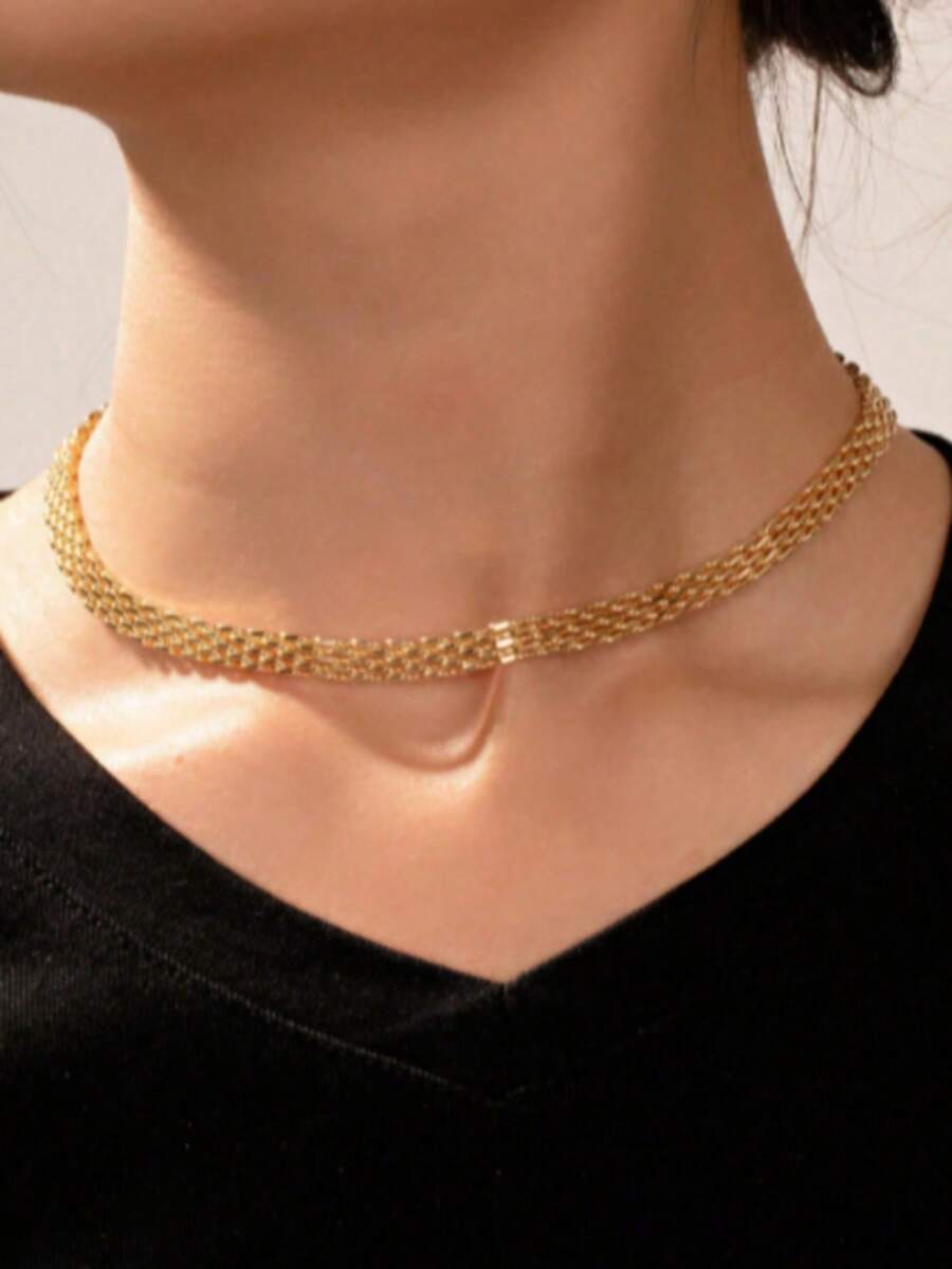 1pc Elegant Non-Fading Gold Necklace, Perfect Choice For Valentine's Day, Anniversary, And Daily Fashion Wear - Necklace Gold - View 1