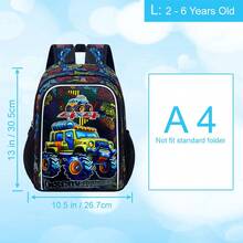 背包，13 英寸男孩书包带午餐盒，儿童学校背包套装，适合小学学龄前儿童 - 越野车