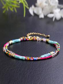 女士串珠项链，彩色彩虹波西米亚风混合串珠水晶项链，颈链，沙滩饰品（珠子颜色随机） - 彩色 - 查看 7