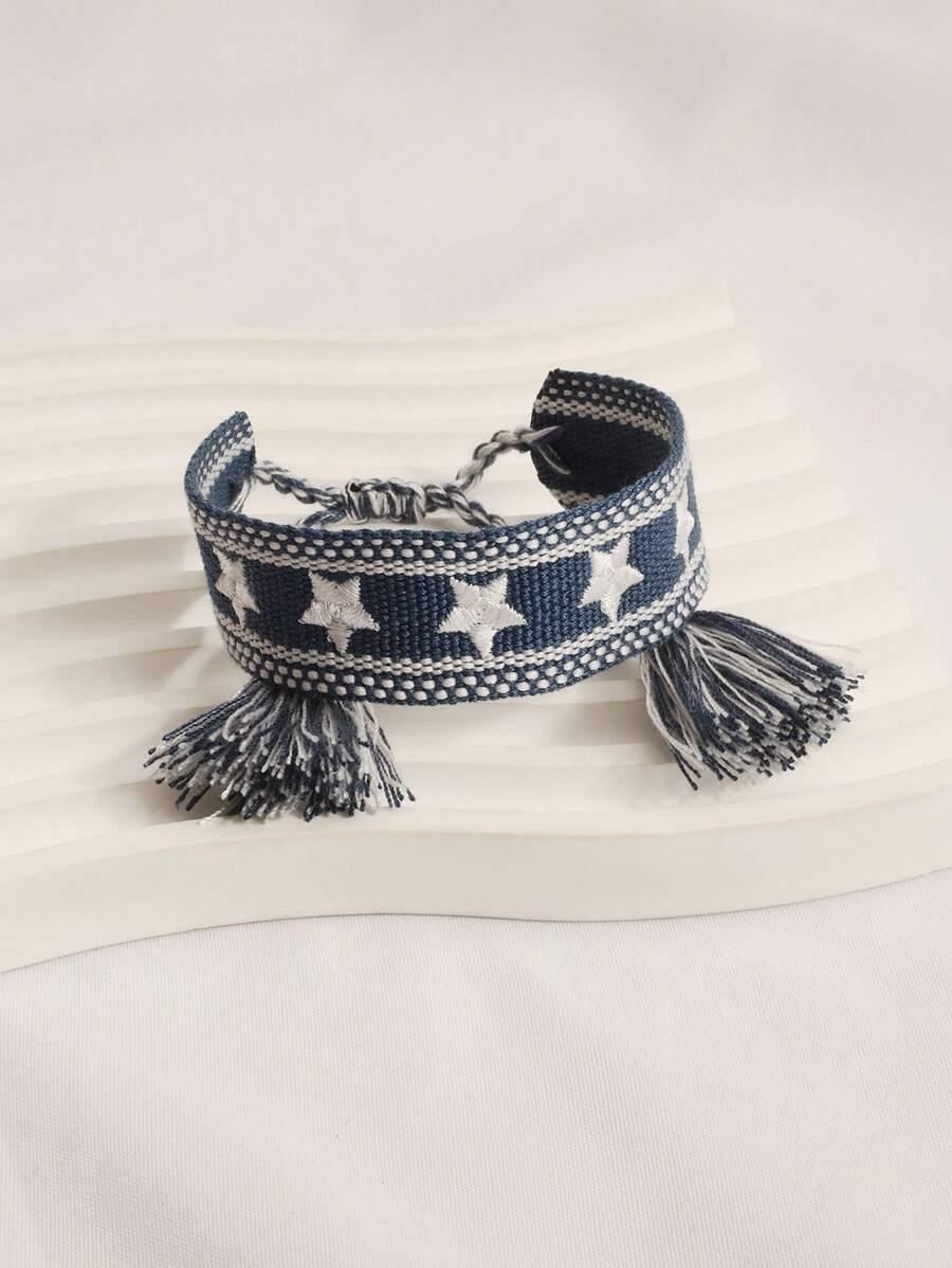 1pc Fashionable Embroidery Five-Pointed Star Handmade Woven Bracelet, Gift For Friends