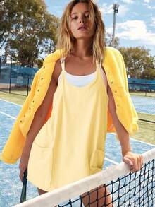 Womens Sleeveless Athletic Hot Shot Mini Dress With Built-In Shorts Sundress - 黃色 - 查看 5