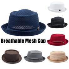 Summer Mesh Sun Hat Panama Fedora Breathable Mesh Mens Ladies Summer Caps - 卡其色 - 查看 2