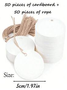 50 Pieces Wedding Round Card Paper Pendants With 50 Hemp Ropes, Blank Diy Round White Cards, Hanging Naming Gifts, Card Pendants For Decorating Gifts, White Round Gift Tags, Gift Cards, Gift Decorations, Gift Box Packaging, White Hanging Tags For Gifts, Wedding Gifts