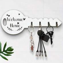 Boho Style Rustic Wooden Key Holder With Shelf And Hooks - Easy To Install, Space-Saving Wall-Mounted Organizer For Keys, Coats Etc. - Suitable For Entryway, Kitchen, Office, Key Rack
