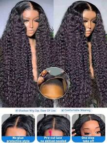 13x4 Deep Wave Lace Front Wigs Human Hair Pre Plucked 28 Inch 13x4 HD Transparent Lace Frontal Curly Wigs Human Hair 200% Density Deep Curly Human Hair Wigs For Women Natural Black - Natural Black - 查看 4