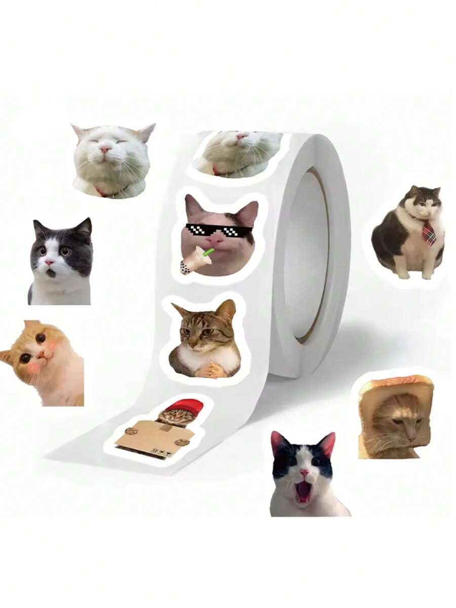 500pcs/Roll Cute Cat Cartoon Graffiti Stickers, DIY For Phone, Guitar, Notebook, Luggage, Waterproof - Multicolor - View 1