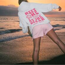 [Cotton Blend] Cute Pink Flower Hoodie For Wo Preppy Sweatshirts  Puff Print Letter Graphic Hoodies Casual Pullover Tops- Unisex Women's & Men's Daily Wear - 白色 - 查看 5