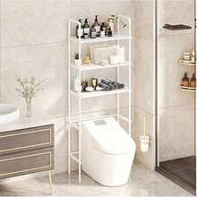 1pc White Over-The-Toilet Storage Shelf - Freestanding, Large Capacity, Durable Plastic & Metal Frame, Easy Assembly, Ideal For Bathroom Essentials, Toiletries, And Decorative Plants, Bathroom Organizers And Storage, Minimalist Bathroom Decor, Sleek Design, Sturdy Construction, Home Organizers - 白色 - 查看 6