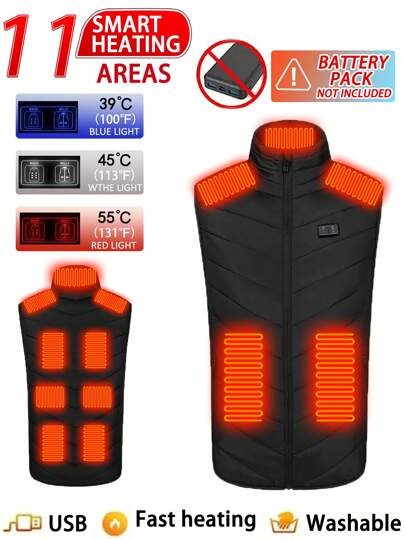 Veste chauffante casual pour hommes de couleur unie avec chauffage à double zone, vêtement d'extérieur chaud pour l'hiver