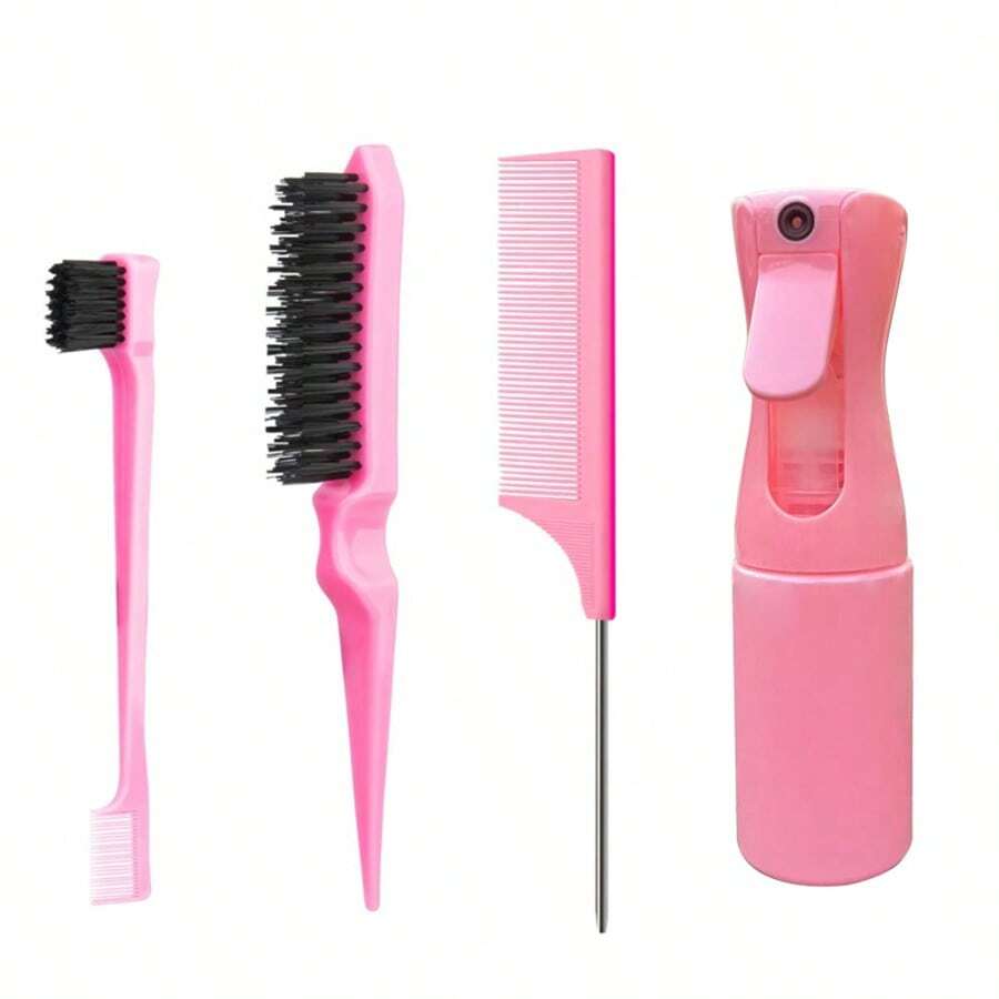 喷壶梳套装造型梳套装，3 件光滑后梳套装，含 1 件边缘刷，1 件发刷，1 件鼠尾梳，顺滑头发的梳理刷，发型设计套装，美发工具套装，学校用品，发饰