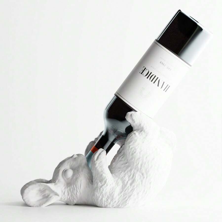 ORIZZONTE Portabotellas decorativo con forma de conejo de estilo divertido: portabotellas, diseño irónico para cocina, mesa, bar o regalo original para amantes del vino, 27 * 11,9 * 16,3 cm, 100 % fabricado en Italia. - Blanco - Ver 1