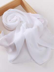 1 件女士纯色雪纺长围巾和仿珍珠雪纺头巾