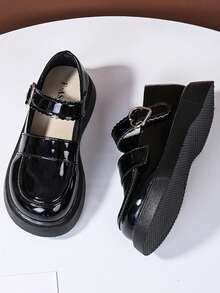 Mädchen Ballerinas, modischer Schulstil, süße unifarbene weiche Flats, atmungsaktiv und leicht, geeignet für Party, Schüler - Schwarz - Übersicht 1