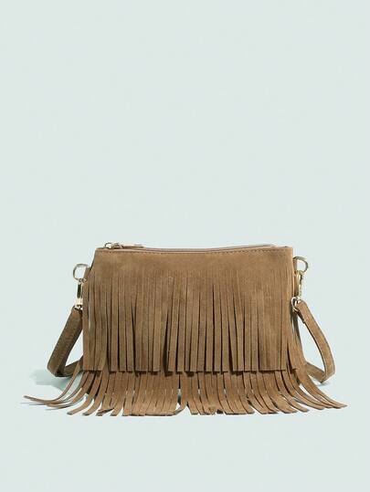 1 pieza Bolso de hombro cuadrado pequeño casual con flecos de estilo retro, adecuado para niñas de 14 a 16 años, estudiantes, escuela, salidas diarias, puede contener los artículos esenciales diarios