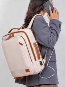 Multifunctional Travel Backpack Shoulder Bag, Double Portable Laptop Bag Comfortable Padded Straps - Màu be - Xem 2