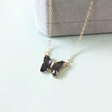 1pc Summer Fashionable Holiday Versatile Crystal Butterfly Pendant Stainless Steel Chain Necklace, Waterproof, Fade-Resistant, Premium For Women