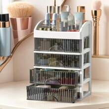 Transparente Kunststoff Mehretagenaufbewahrungsbox - Parfüm, Pflegeprodukte, Make-up Pinsel und Bad-Utensilien Desktop Aufbewahrungsbox, staubdicht Schminktisch und Schreibtisch Organizer, modernes ästhetisches Design, einfacher Stil, stabiles Material